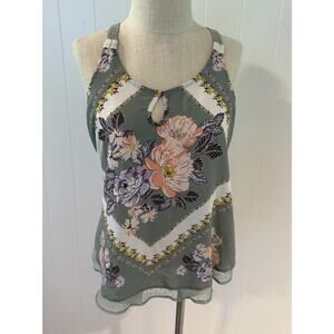 Maurices Women’s Floral Sleeveless Top M Boho Keyhole Front Lightweight Tank